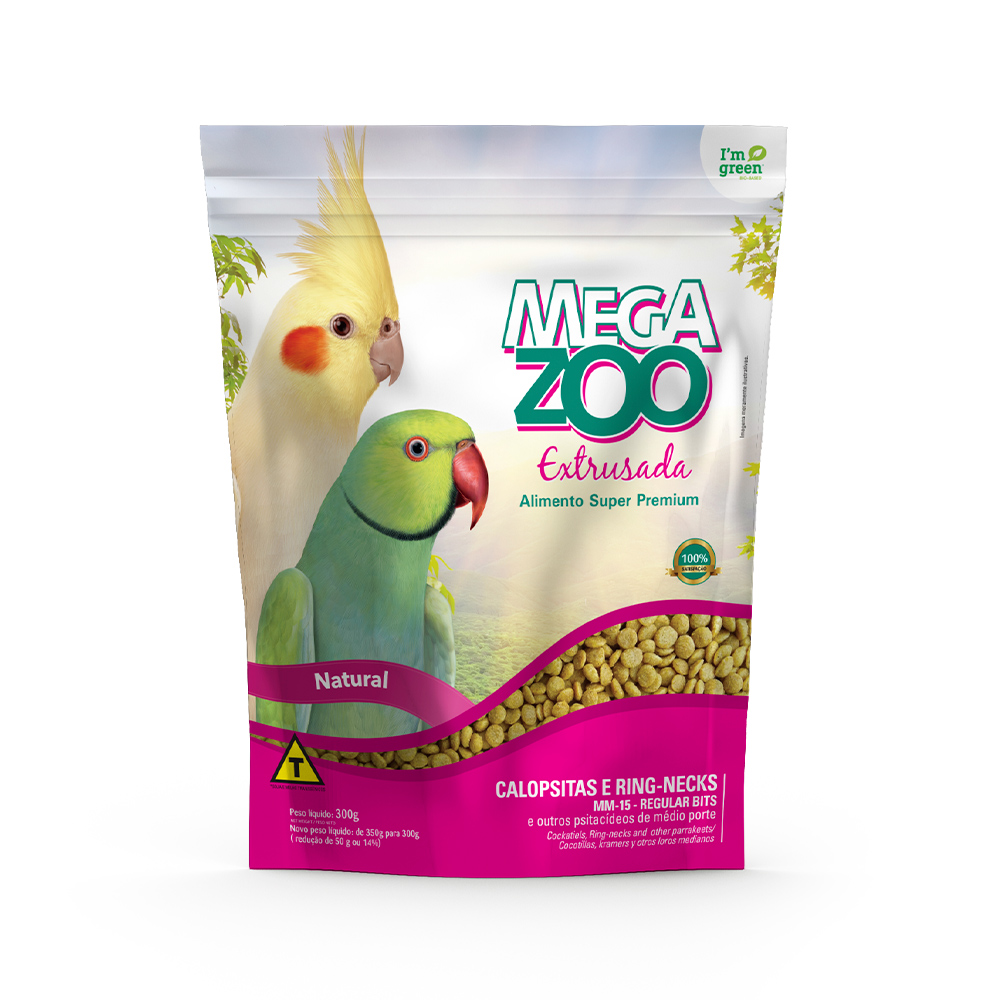 Megazoo Ração Extrusada Regular Bits para Calopsitas e Ring Necks - 300g