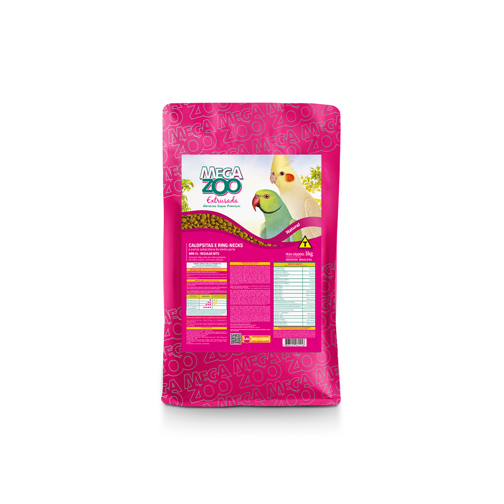 Megazoo Ração Extrusada Regular Bits para Calopsitas e Ring Necks - 5kg