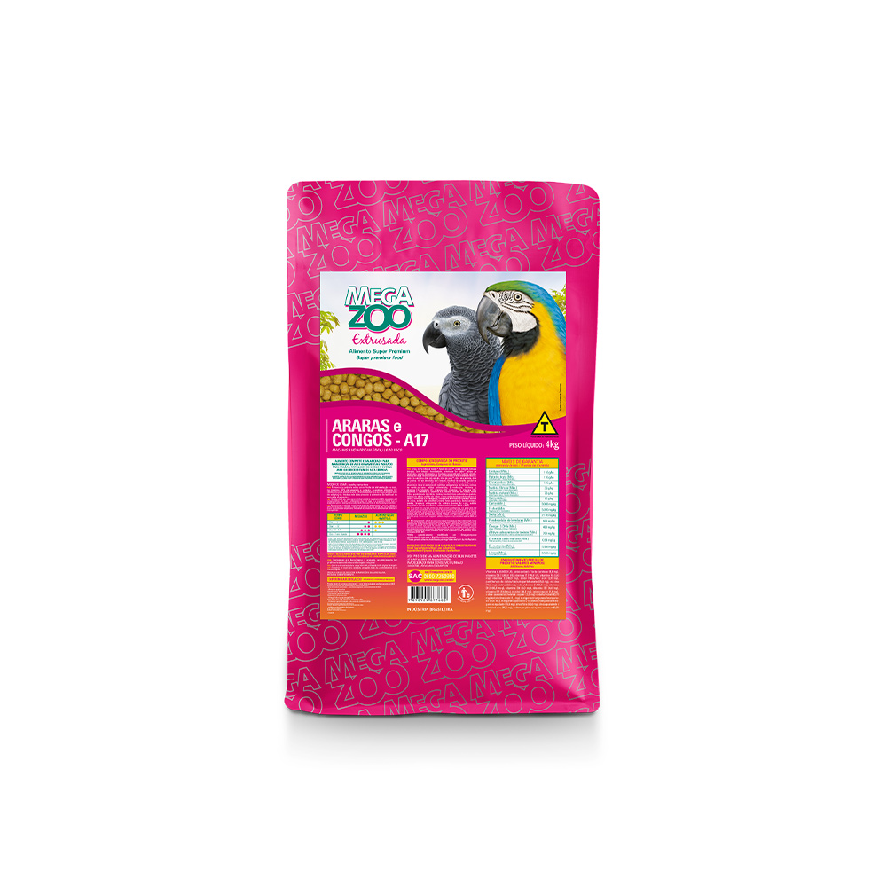 Megazoo Ração Extrusada para Araras e Congos - 4kg